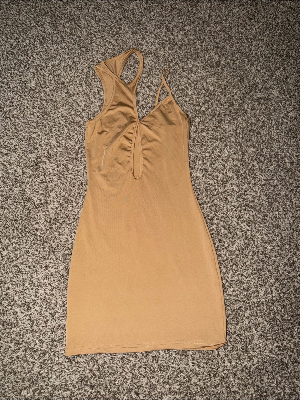 Tan Bodycon Dress with Keyhole Front